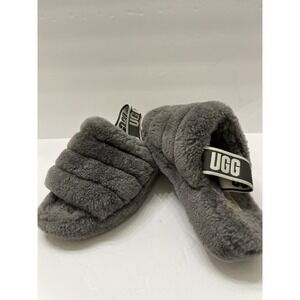 UGG Fluff Yeah Slide Sandals Dark Gray Back Strap Women's 6 Fluffy Soft